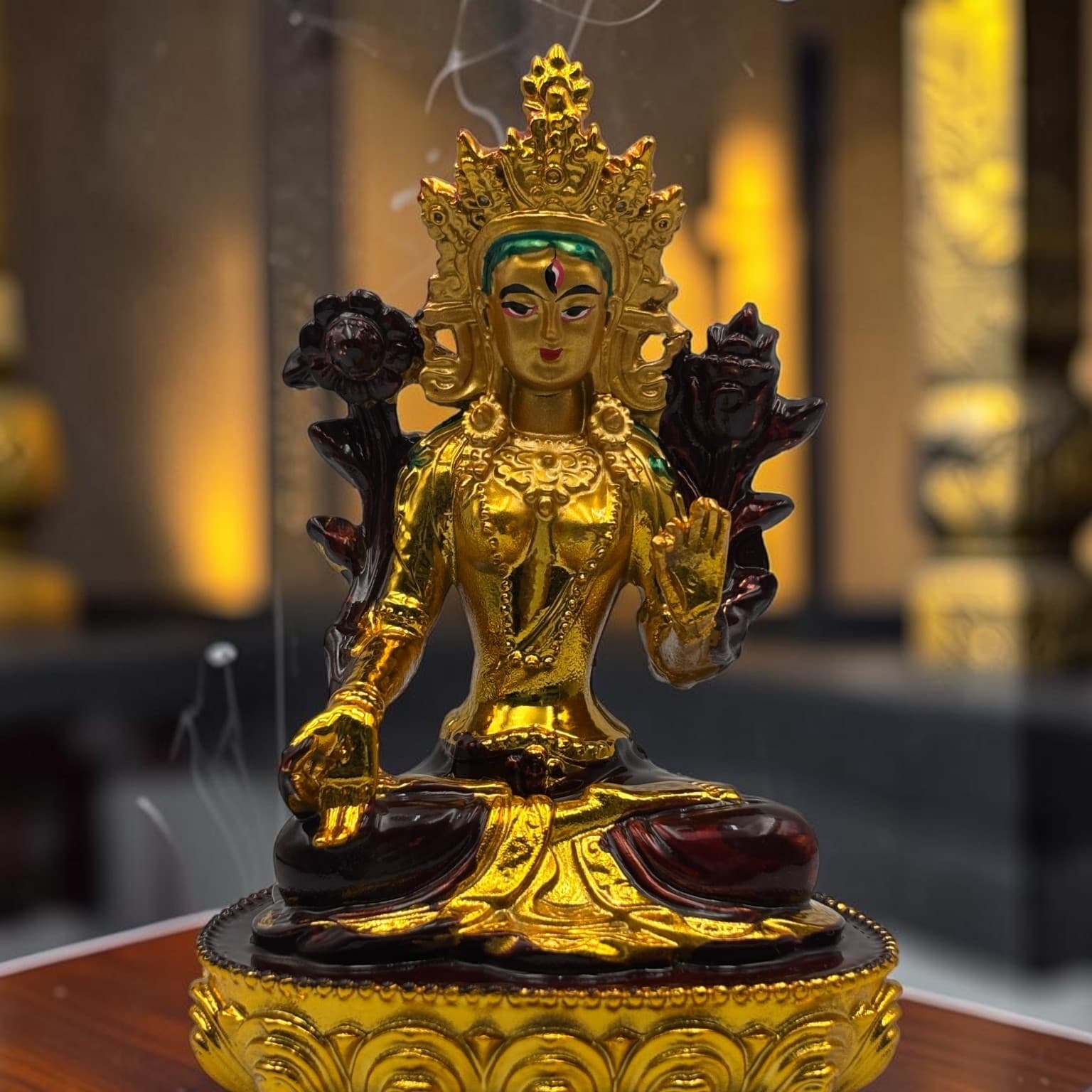 Ídolo de Tara Verde Premium – Estátua Budista Antiga Artesanal